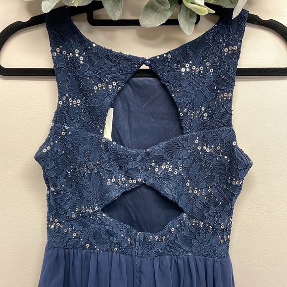 NWT Speechless Navy Cocktail Dress Lace Sequin Cutout Back Detail Chiffon 3 - Picture 5 of 16